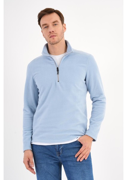 Bebek Mavisi Polar Sweatshirt Erkek Dik Yaka