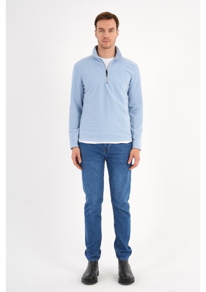 Bebek Mavisi Polar Sweatshirt Erkek Dik Yaka