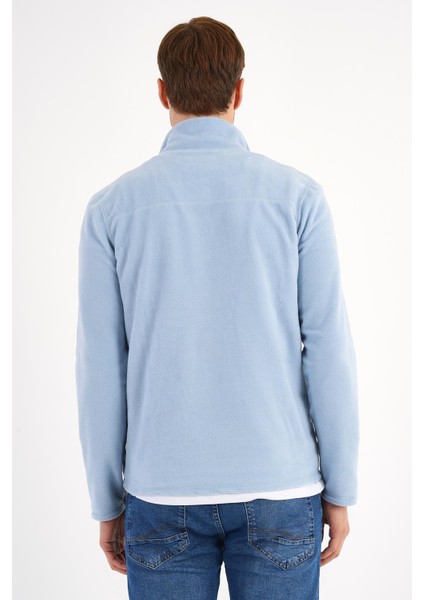 Bebek Mavisi Polar Sweatshirt Erkek Dik Yaka