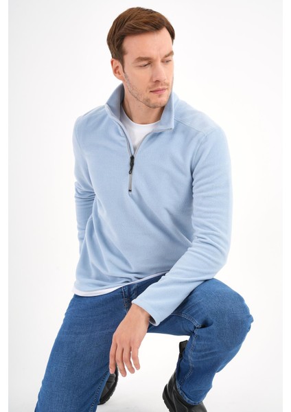 Bebek Mavisi Polar Sweatshirt Erkek Dik Yaka