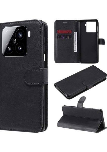 Xiaomi Mi 15 Pro Darbeye Dayanıklı Cüzdanlı ve Standlı Kapaklı Deri Kılıf Siyah AL4232