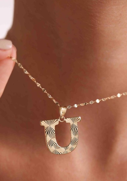 14 Ayar Altın U Harf Füzyon Kolye