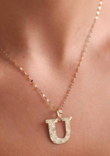 14 Ayar Altın U Harf Füzyon Kolye modelleri