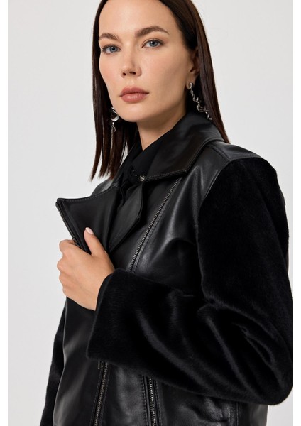 Pamela Siyah Kadın Deri Mont