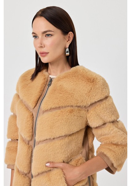Rina Camel Kadın Tüylü Mont