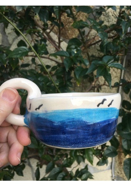Deniz Temalı Tabaklı El Yapımı Seramik Mini Saksı Sukulent Saksısı Dekoratif Kase