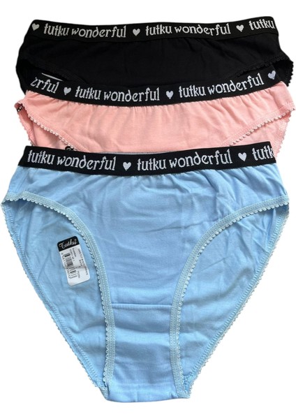 Tutku Kadın 3'lü Slip Külot (Siyah - Mavi - Pembe)