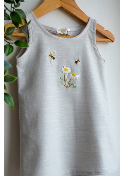 Kız Çocuk Nakışlı Keten Elbise modelleri