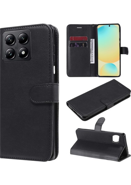 Xiaomi 14T Darbeye Dayanıklı Cüzdanlı ve Standlı Kapaklı Deri Kılıf Siyah AL4232