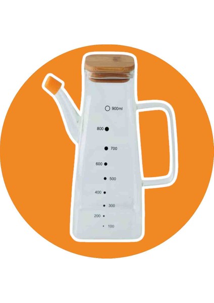 Bambu Kapaklı Cam Yağdanlık Silikom Ağız Koruma 900ML.