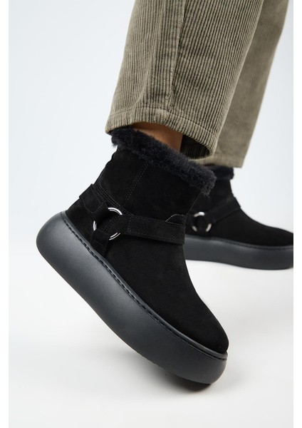 Caterina Kadın Deri İçi Kürklü Kuşaklı Siyah Bot
