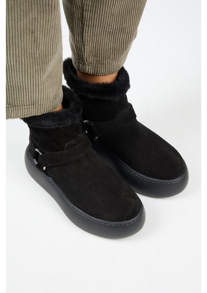 Caterina Kadın Deri İçi Kürklü Kuşaklı Siyah Bot modelleri