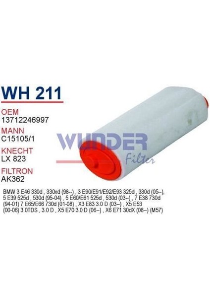 Wunder WH211 Hava Filtresi Bmw Boru Tip fiyatları