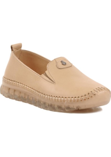 Ayakmod Deri Bej Kadın Günlük Ayakkabı