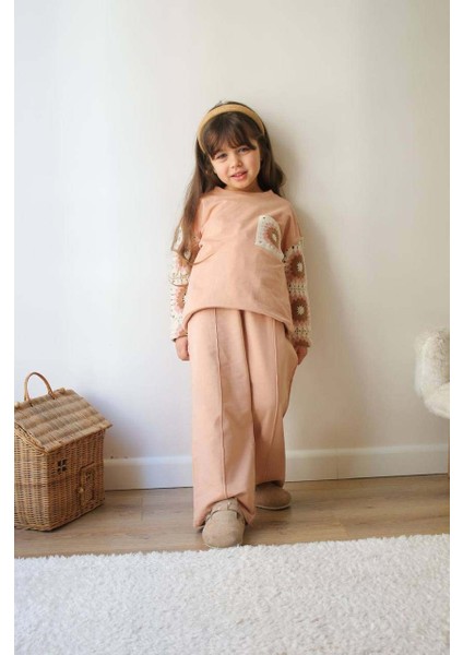 Kız Çocuk Punch Modelli Kol Detaylı Ispanyol Paça Taytlı Takım modelleri