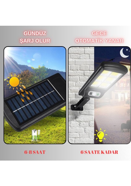 Solar Güneş Enerjili Bahçe Sokak Aydınlatma Lambası Cob LED Su Geçirmez Hareket Sensörlü 3 Mod