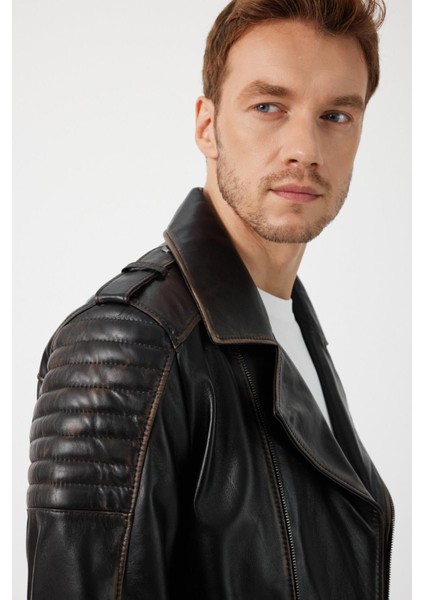 Franco Siyah Vintage Deri Mont