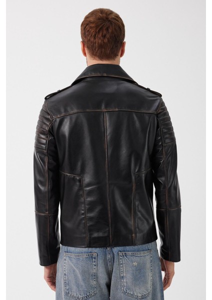Franco Siyah Vintage Deri Mont