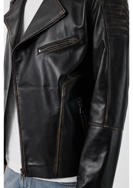 Franco Siyah Vintage Deri Mont