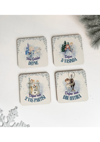 Frozen Temalı Kişiye Özel Bardak Altlığı Elsa, Anna Desenli Doğum Günü Hediyesi 50 Adet