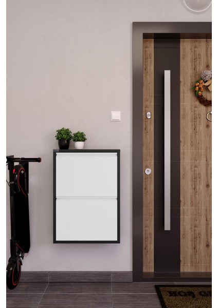 2'li Metal Ayakkabılık - Siyah/Beyaz