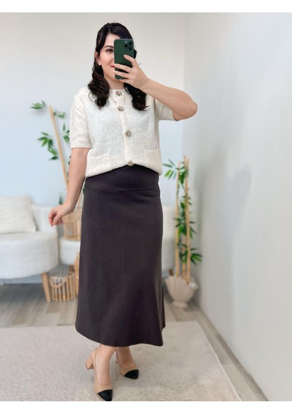 Kahverengi Kadife Dokulu Etek