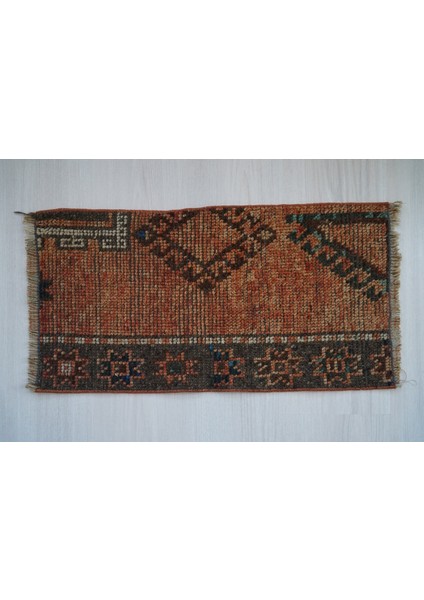 35X67 cm Küçük Boy Halı, Vintage Dekoratif El Dokuma Halı, Kahverengi Stili Mini Halı