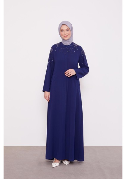 Lacivert Cicek Islemeli Taslı Ferace fiyatları
