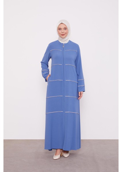 Indigo Çizgi Detaylı Ferace