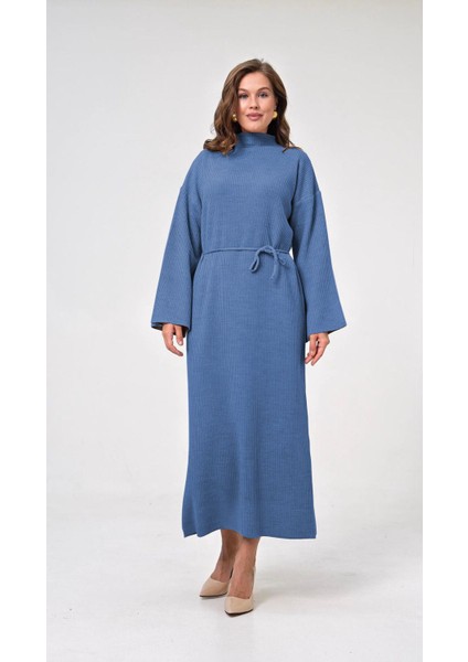 Ispanyol Fitilli Kemerli Triko Elbise