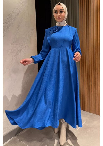 Gül Detaylı Tesettür Kloş Elbise