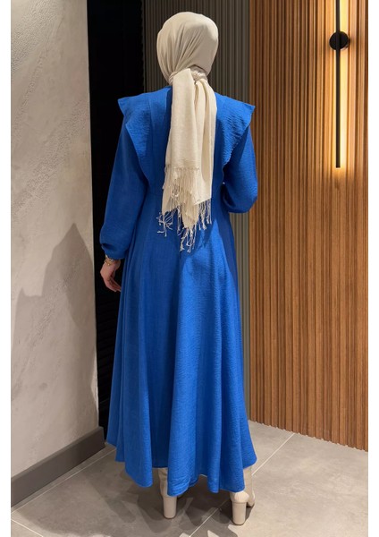 Gül Detaylı Tesettür Kloş Elbise