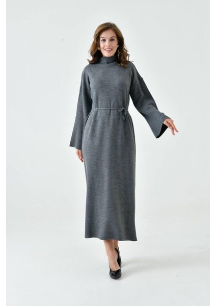 Ispanyol Fitilli Kemerli Triko Elbise