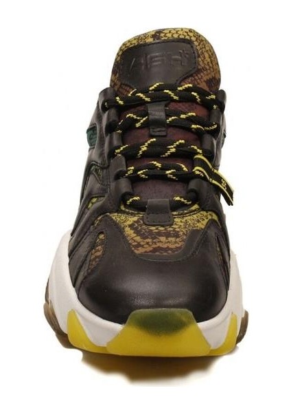 Extreme Siyah Yeşil Yilan Desenlı Deri Yüksek Tabanlı Kadın Sneaker