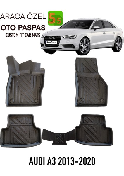 Newdeco Audi A3 2013-2020 Için 5,5d Carbon Style Havuzlu Paspas - Tpe Malzeme