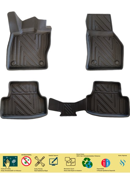 Newdeco Audi A3 2013-2020 Için 5,5d Carbon Style Havuzlu Paspas - Tpe Malzeme