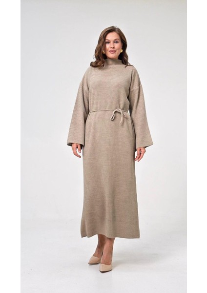 Ispanyol Fitilli Kemerli Triko Elbise