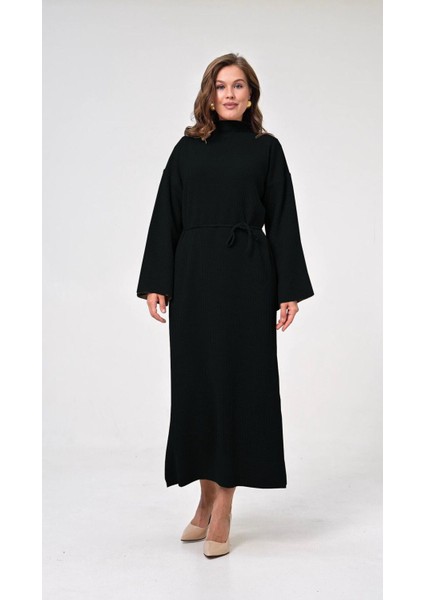 Ispanyol Fitilli Kemerli Triko Elbise