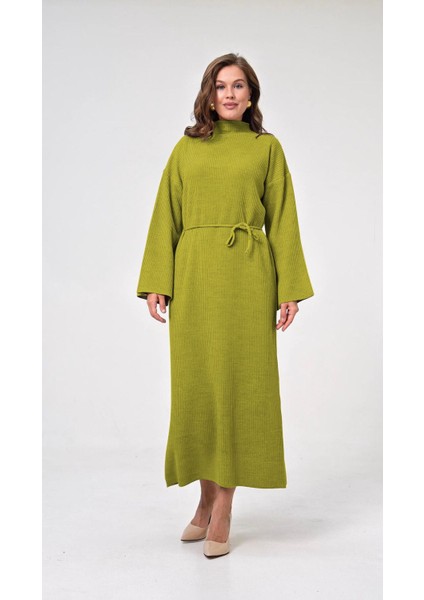 Ispanyol Fitilli Kemerli Triko Elbise