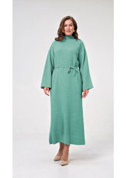 Ispanyol Fitilli Kemerli Triko Elbise