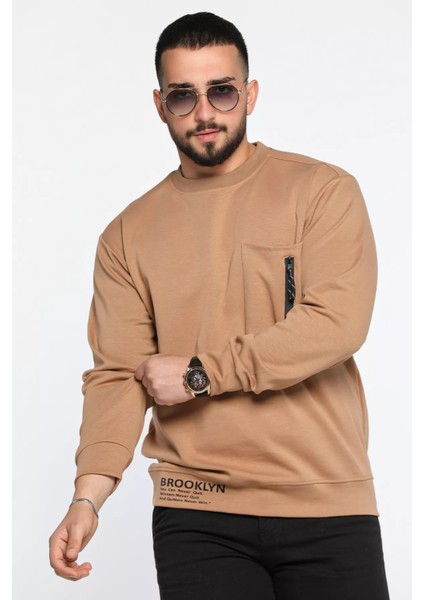 Bisiklet Yaka Cep Fermuar Detaylı Double Face Erkek Sweatshirt fiyatları