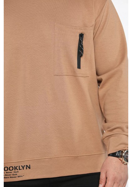 Bisiklet Yaka Cep Fermuar Detaylı Double Face Erkek Sweatshirt modelleri