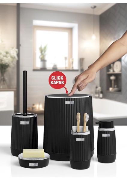 Nida Siyah Kromlu Eko Banyo Seti Modern Tasarım 5'li Set Suya Dayanıklı