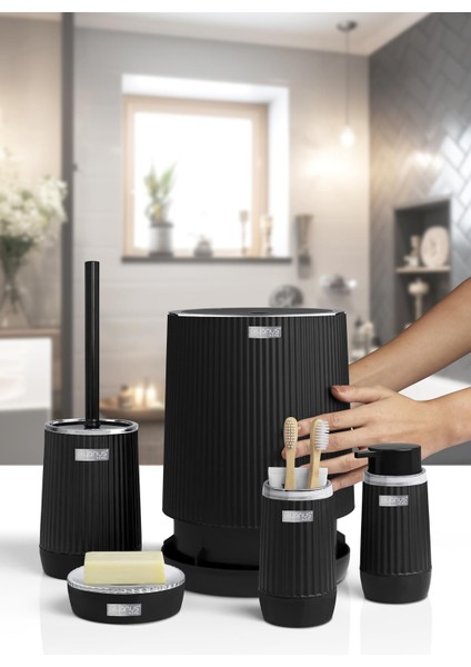 Nida Siyah Kromlu Eko Banyo Seti Modern Tasarım 5'li Set Suya Dayanıklı fiyatları