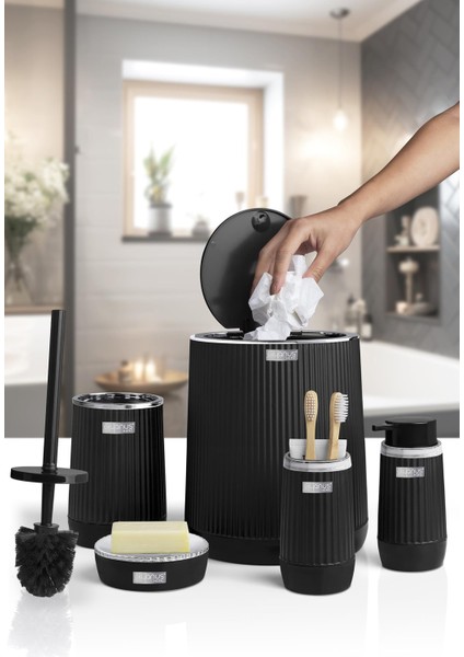Nida Siyah Kromlu Eko Banyo Seti Modern Tasarım 5'li Set Suya Dayanıklı modelleri