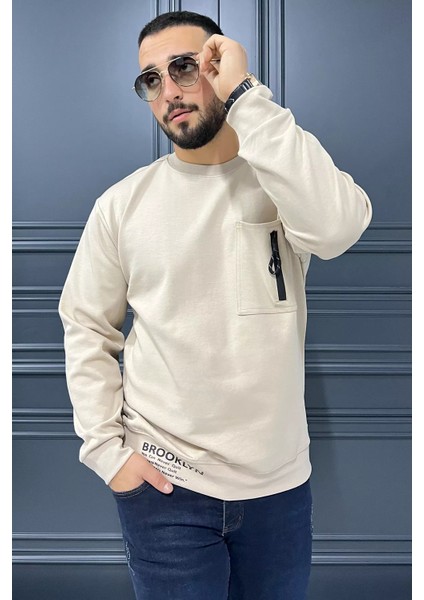 Bisiklet Yaka Cep Fermuar Detaylı Double Face Erkek Sweatshirt fiyatları