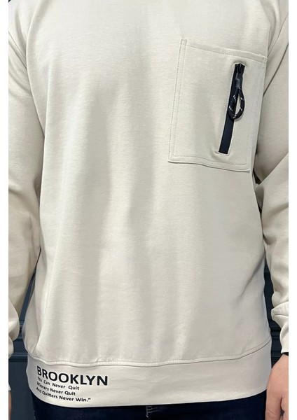 Bisiklet Yaka Cep Fermuar Detaylı Double Face Erkek Sweatshirt fırsatları