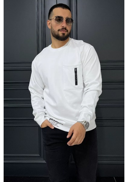 Bisiklet Yaka Cep Fermuar Detaylı Double Face Erkek Sweatshirt