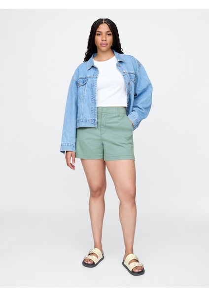 Kadın Yeşil Mid Rise Downtown Khaki Şort