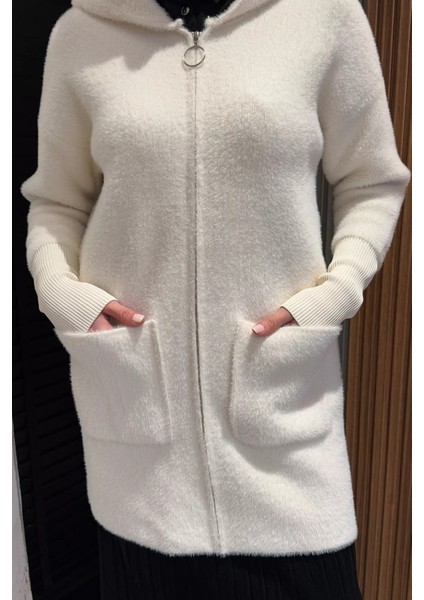 Kapüşonlu Fermuarlı Yumoş Iplik Tesettür Hırka modelleri